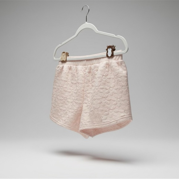 🧚🏻‍♀️ Pink Blush Pink Textured Floral Knit Lounge Shorts Elastic Waist Large - Picture 2 of 7